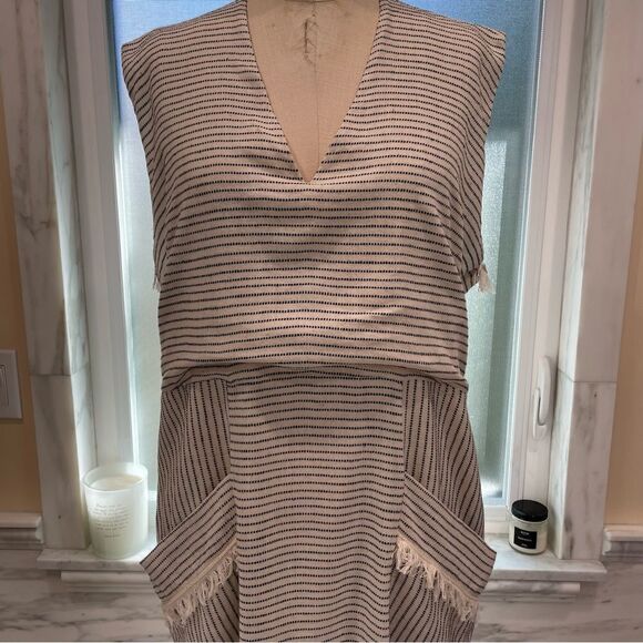 Mirth Biarritz 100% Cotton Ivory/Black Striped Dress Sz-L - Picture 9 of 16